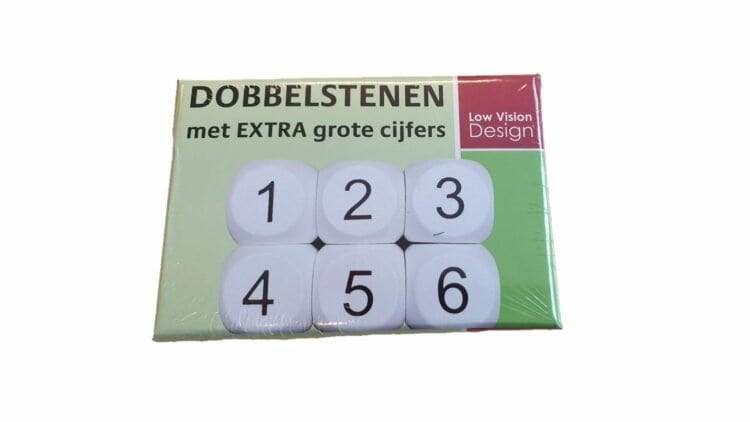 Verpakking Dobbelstenen met grote cijfers wit